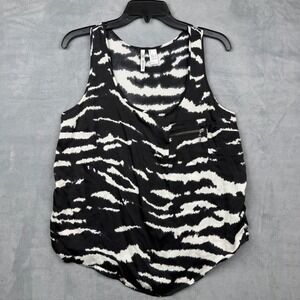 Mango Silk Zebra Print Sleeveless Tank Top With Zipper Pocket Womens Size M